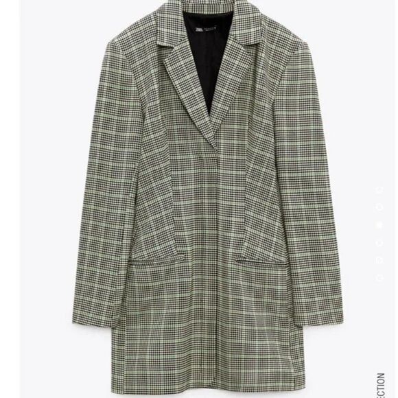 ZARA Blazer Dress Plaid Short Shoulder Pads Bloggers New - Picture 7 of 8